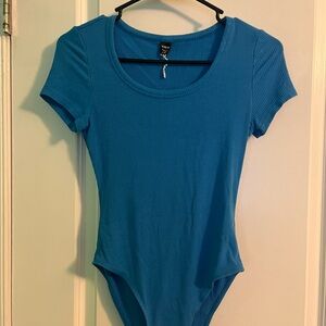 Blue Ribbed Bodysuit